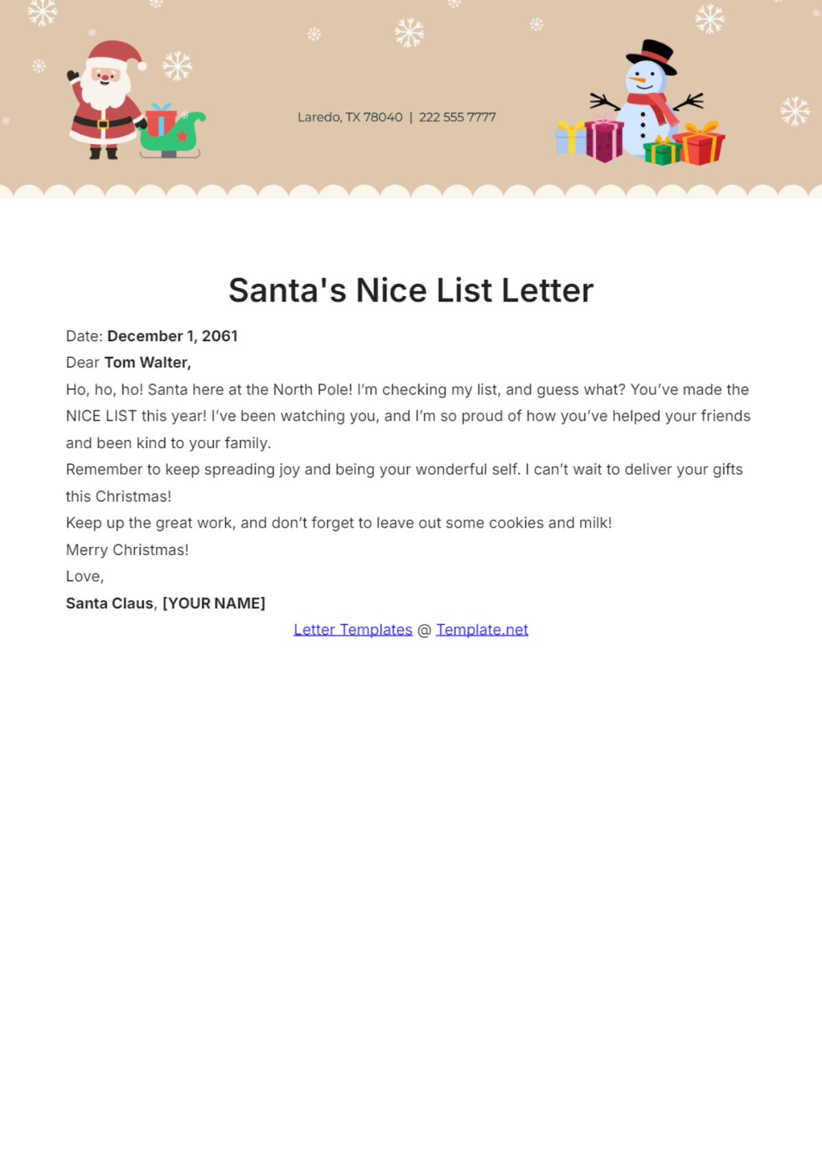 Santa's Nice List Letter Template - Edit Online & Download