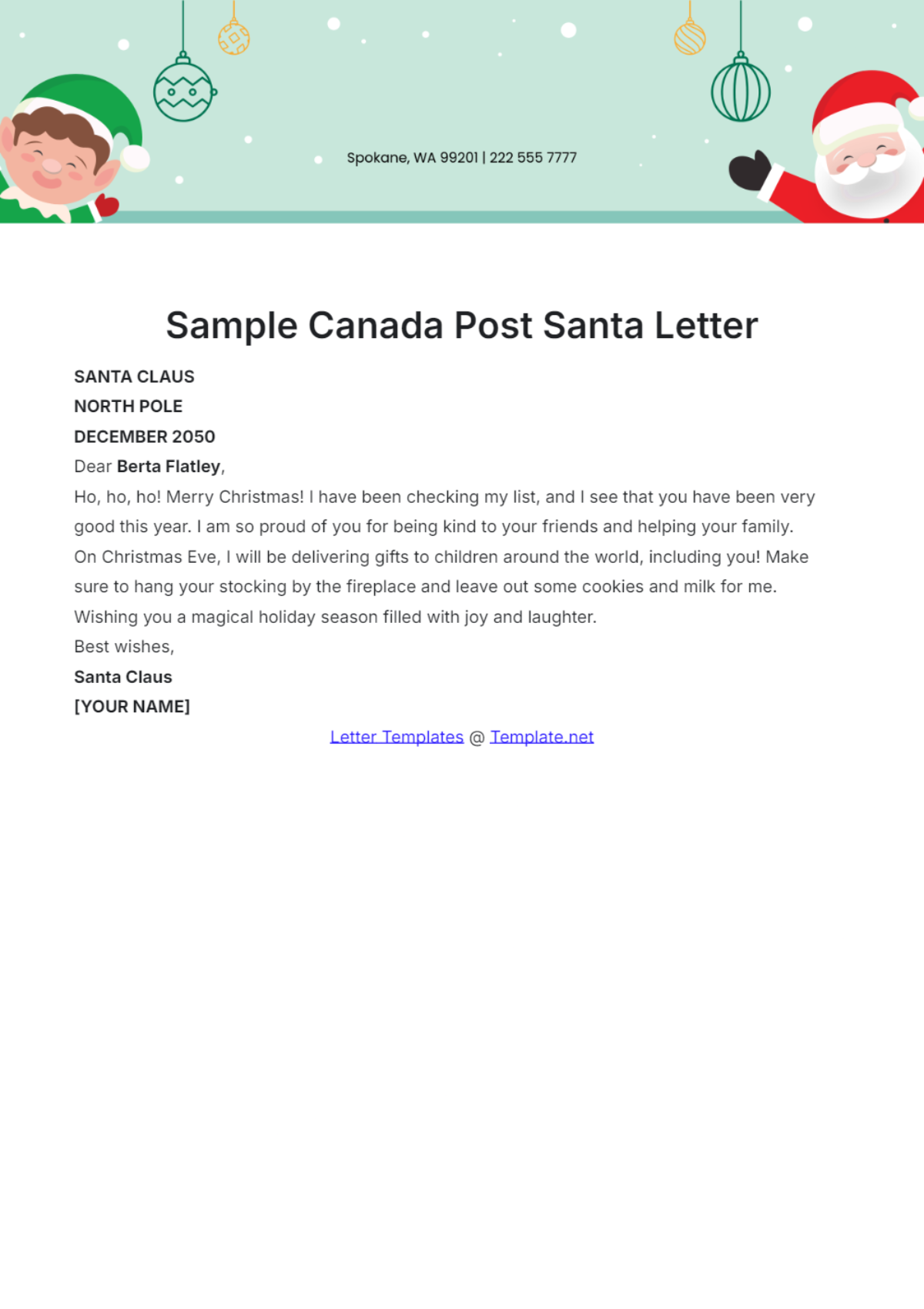 Sample Canada Post Santa Letter Template - Edit Online & Download