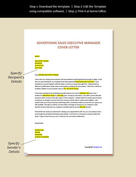 Free Advertising Sales Executive Manager Cover Letter Template - Google ...