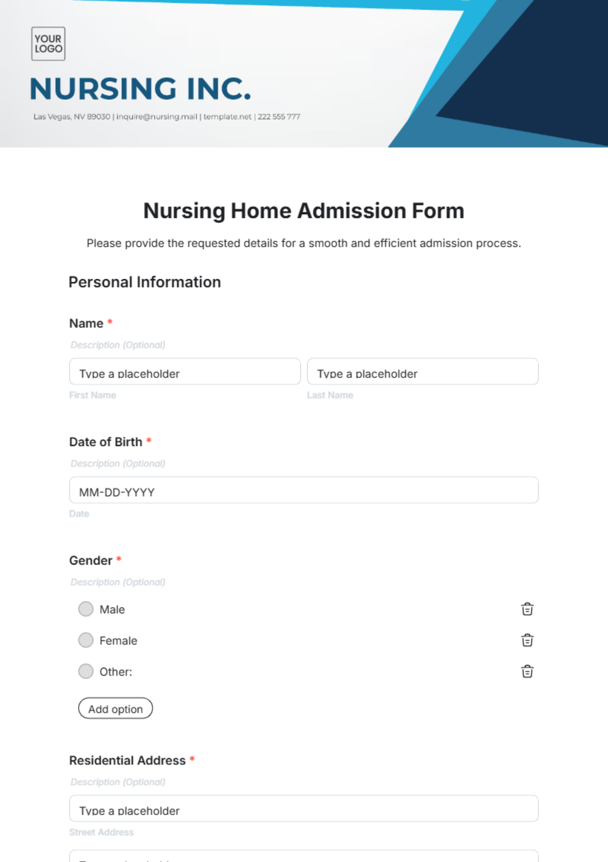 Nursing Home Admission Form Template - Edit Online & Download