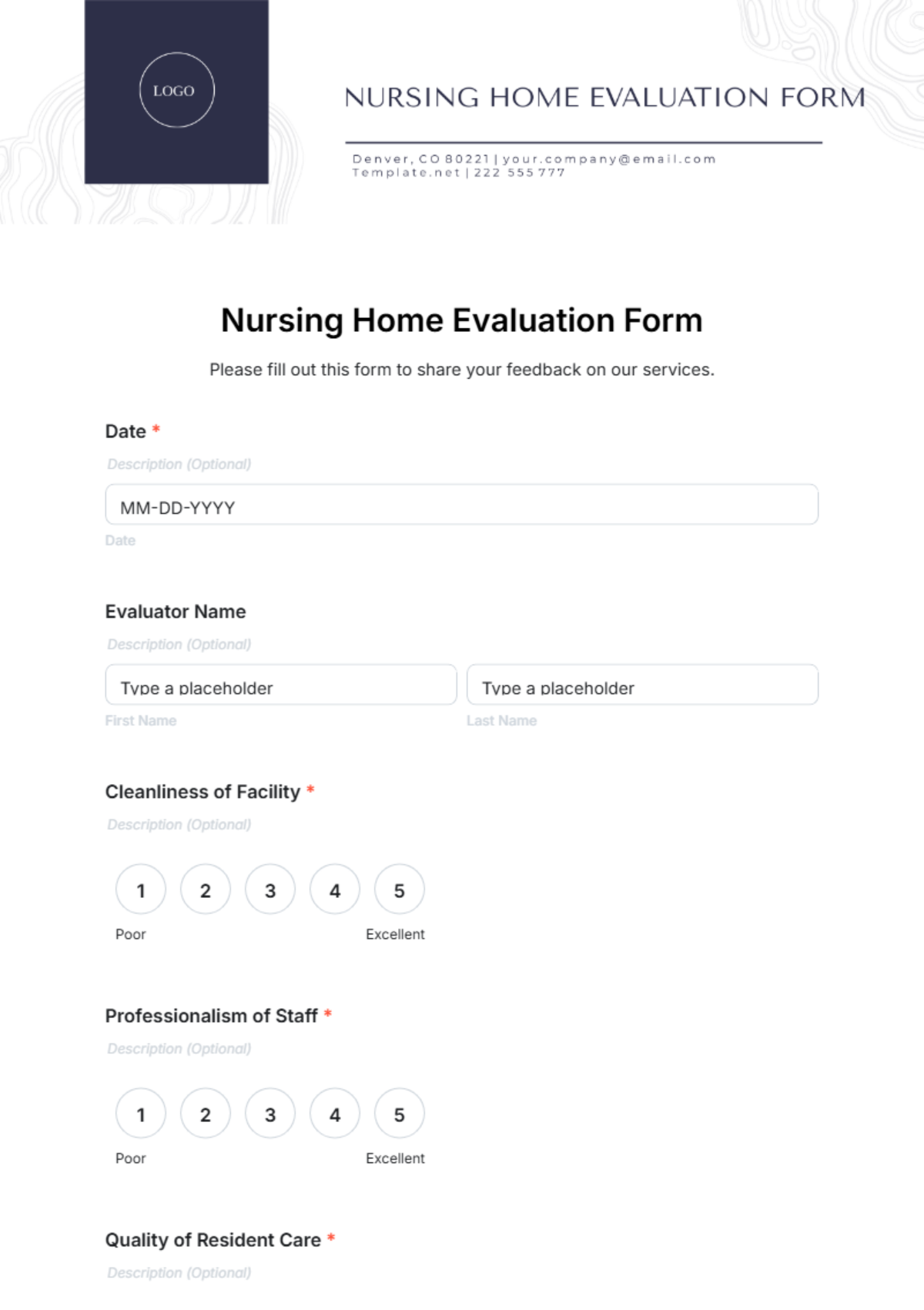 Nursing Home Evaluation Form Template - Edit Online & Download