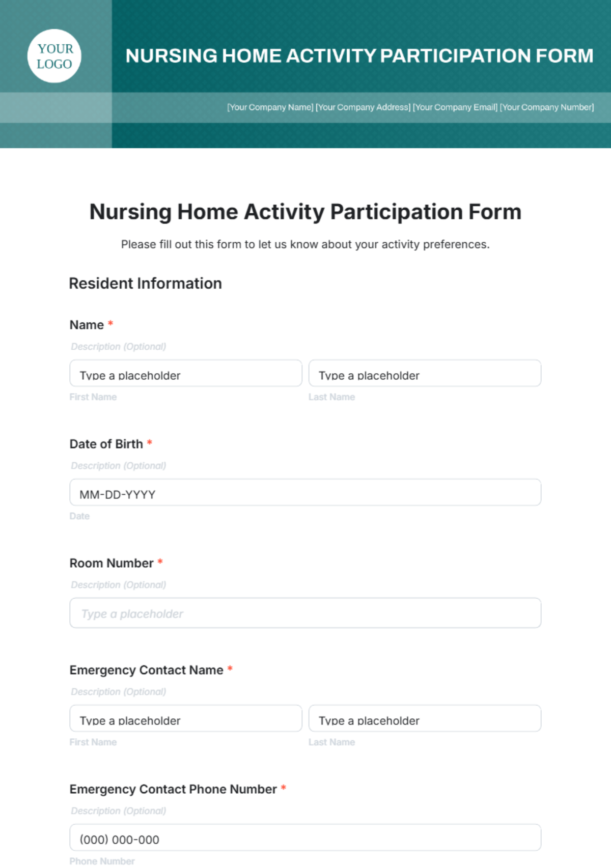 Nursing Home Activity Participation Form Template - Edit Online & Download