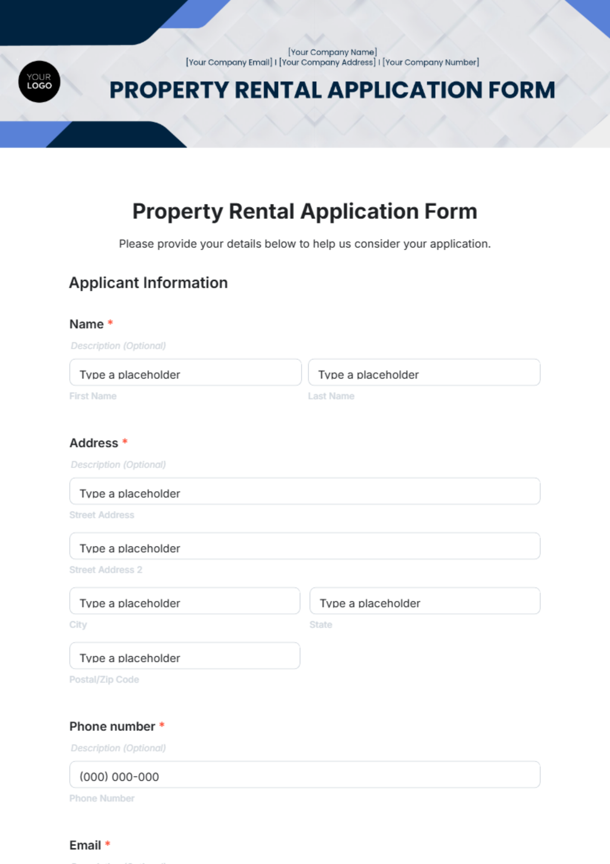 Property Rental Application Form Template - Edit Online & Download