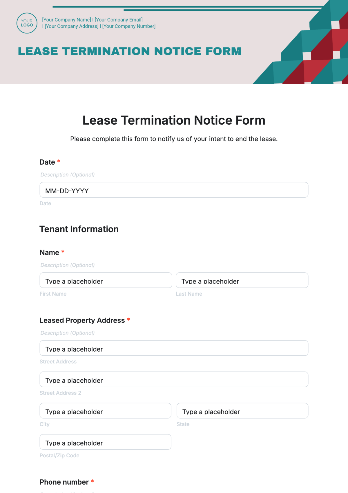 Lease Termination Notice Form Template - Edit Online & Download