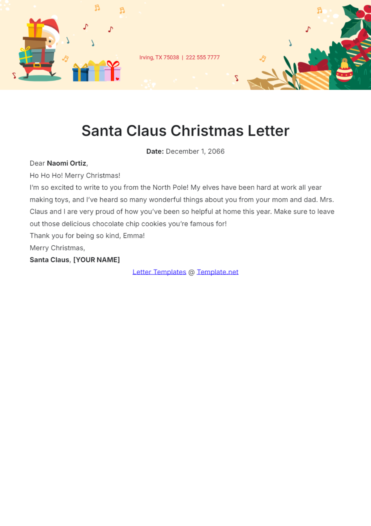 Santa Claus Christmas Letter Template - Edit Online & Download