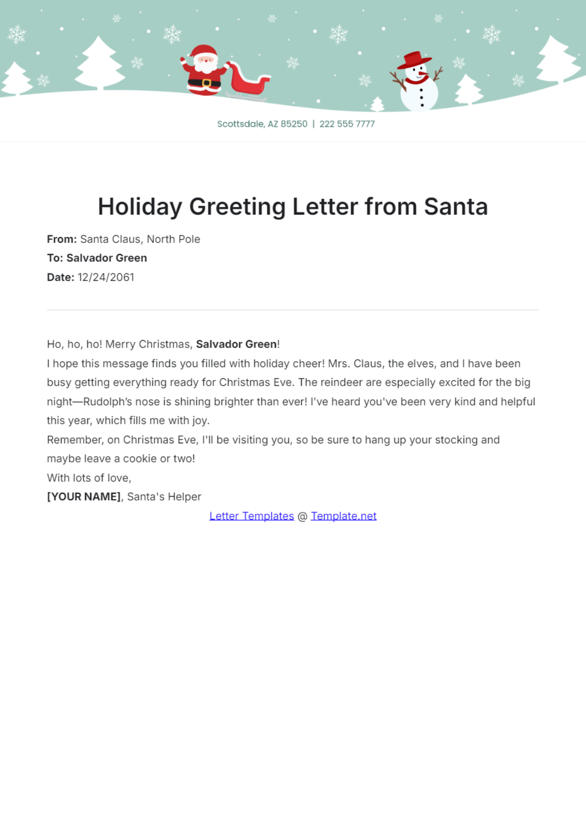 Holiday Greeting Letter from Santa Template - Edit Online & Download