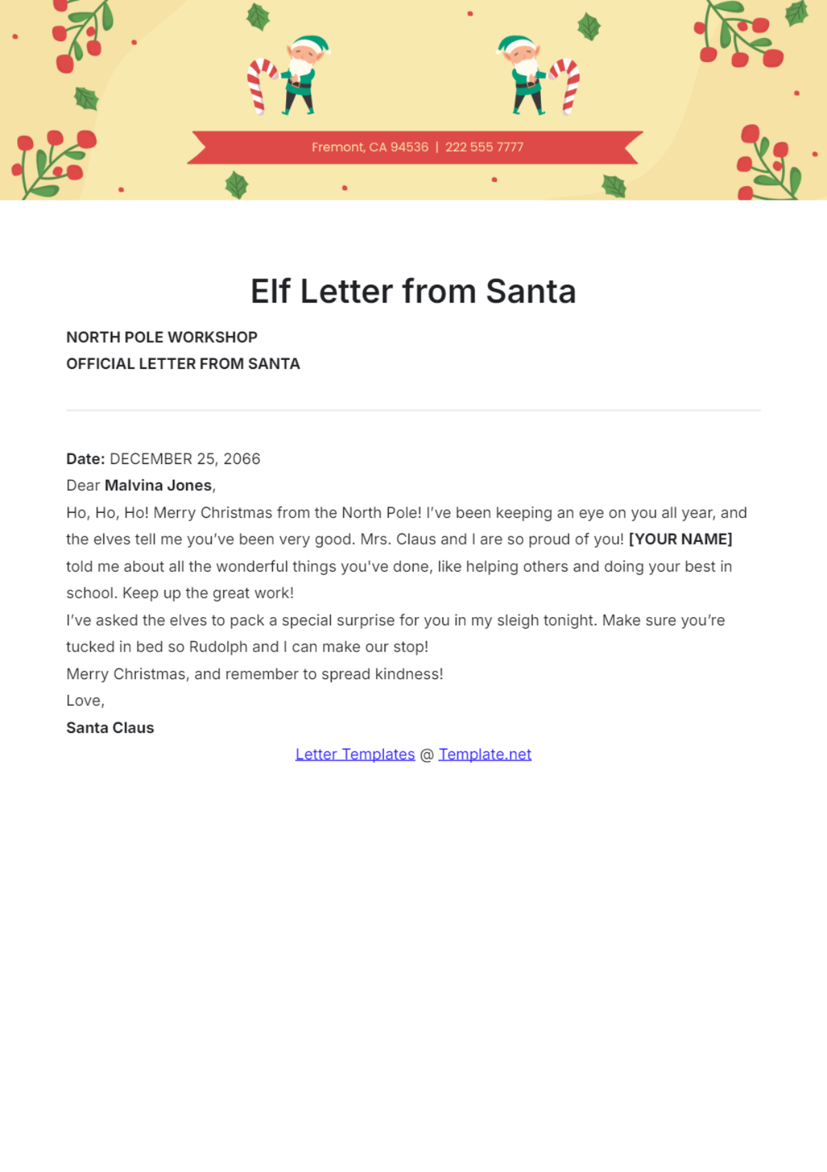 Elf Letter from Santa Template - Edit Online & Download