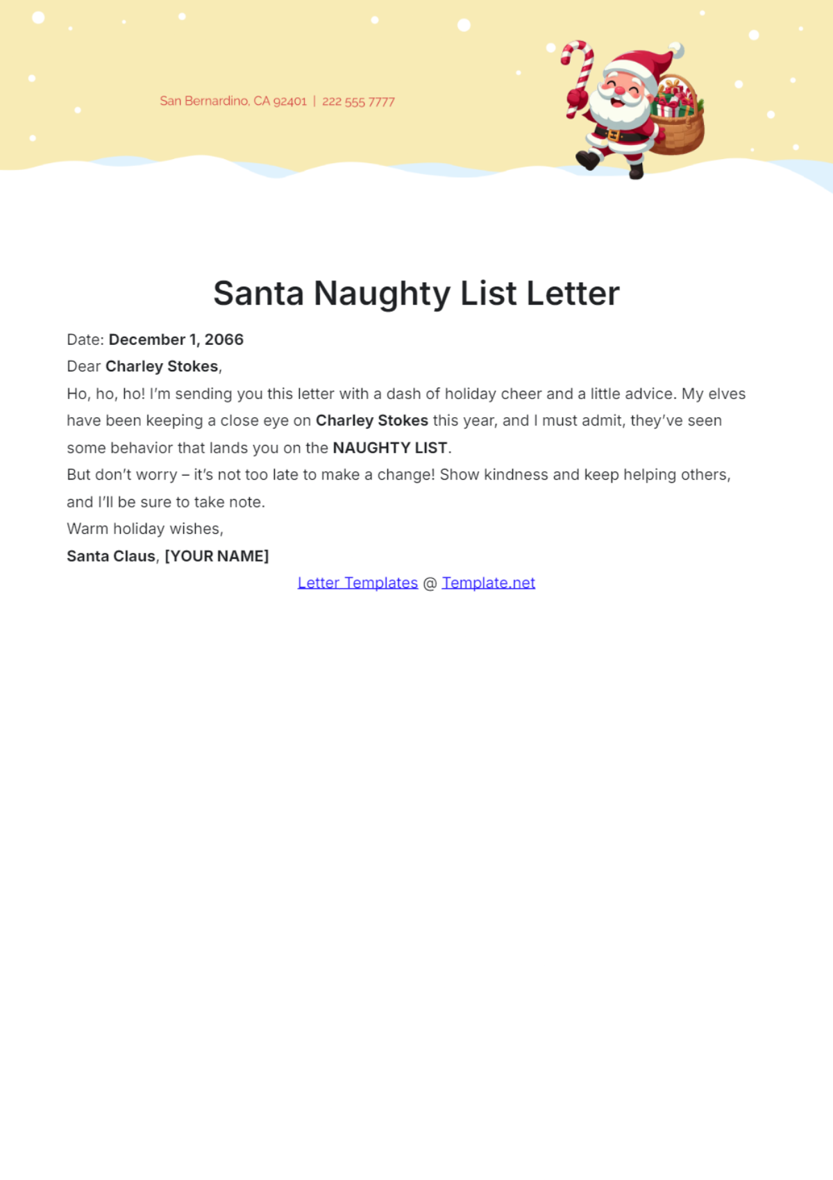 Santa Naughty List Letter Template - Edit Online & Download