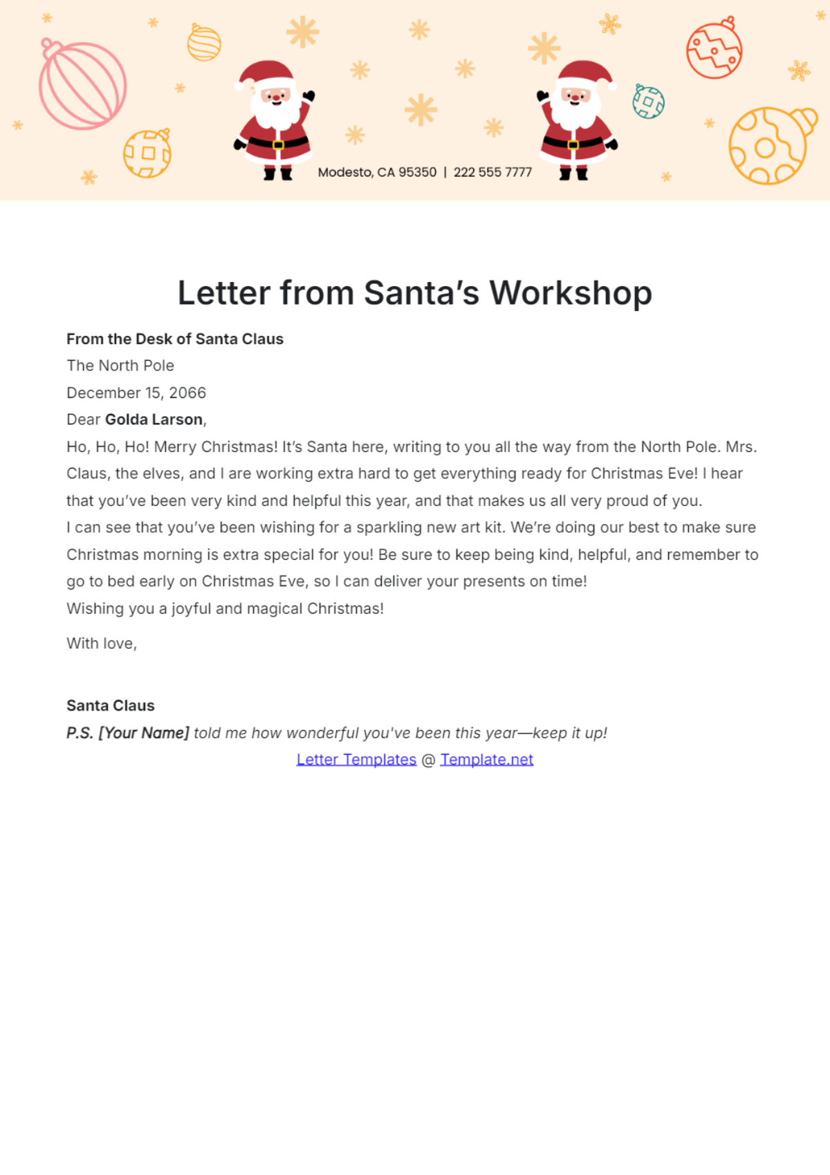 Letter from Santa’s Workshop Template - Edit Online & Download