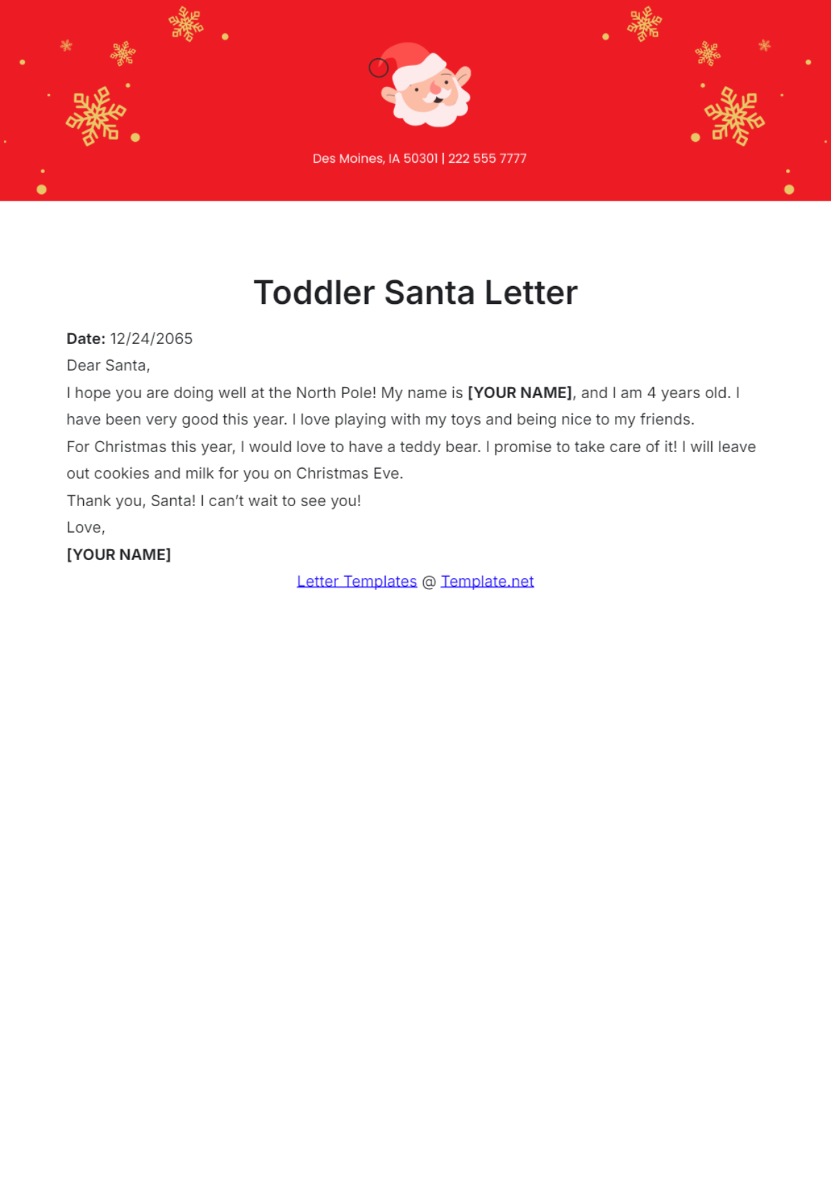 Toddler Santa Letter Template - Edit Online & Download