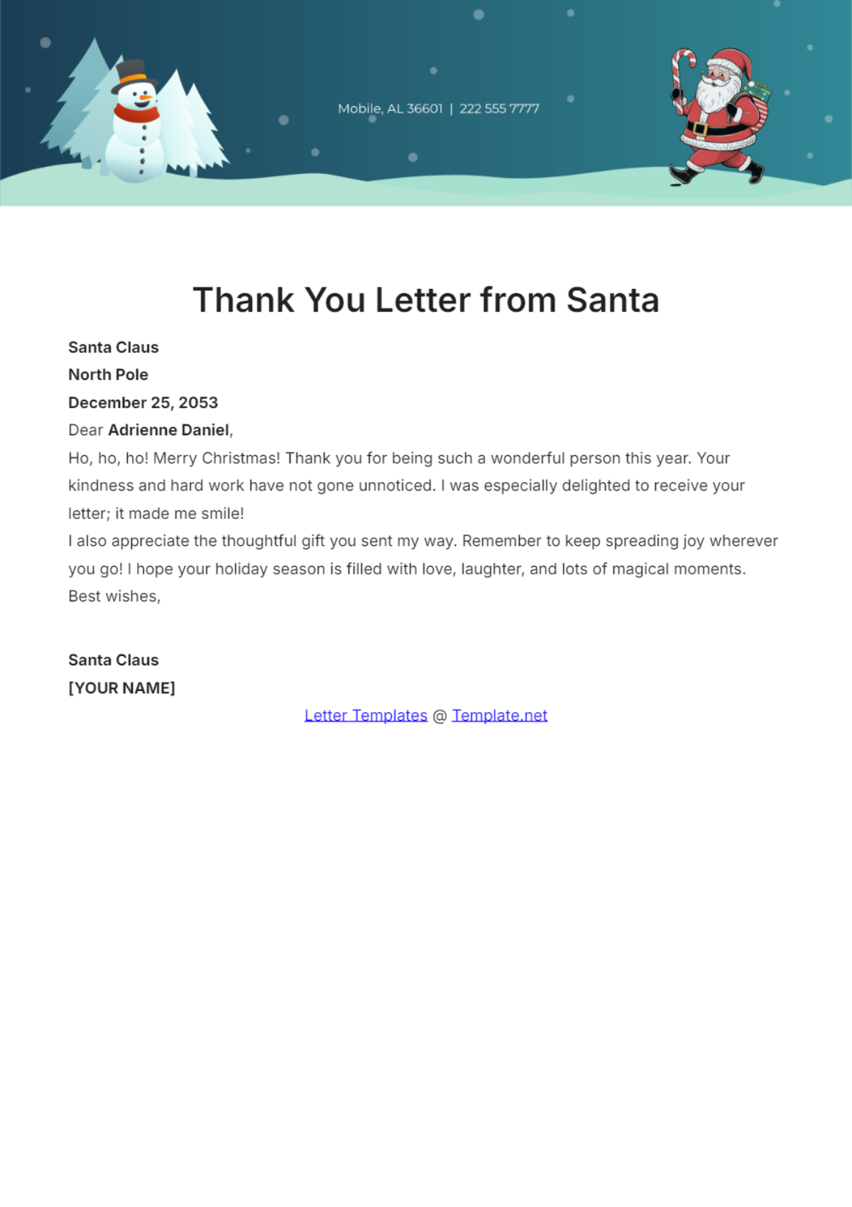 Thank You Letter from Santa Template - Edit Online & Download