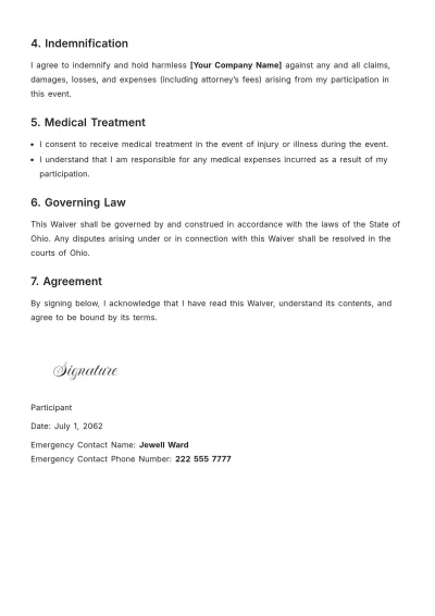 Free Simple Employee Event Waiver Template to Edit Online