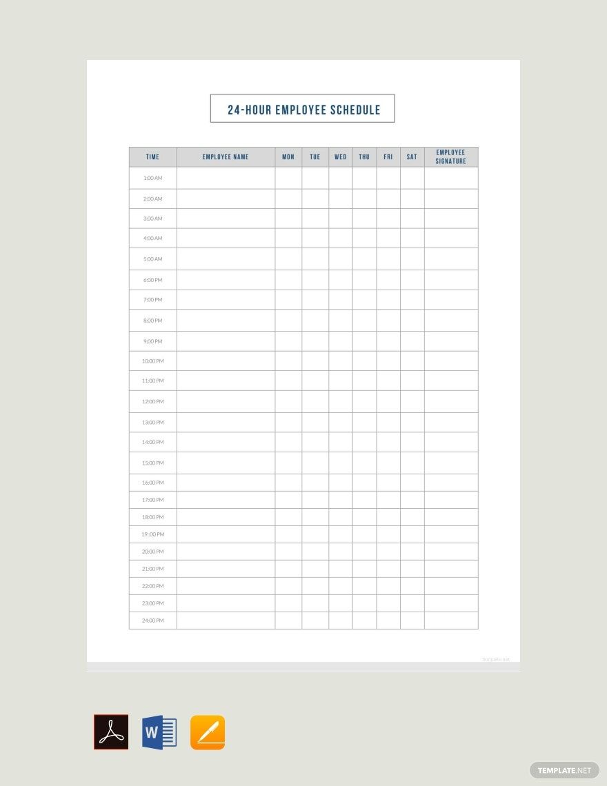 24 Hour Employee Schedule Template in PDF, Word, Pages, Google Docs - Download | Template.net