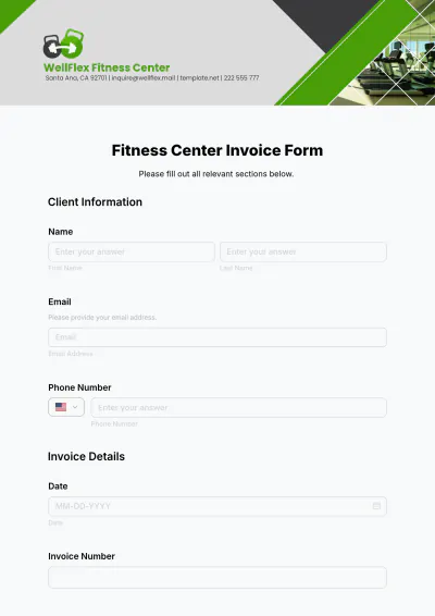 Free Fitness Center Invoice Form Template to Edit Online