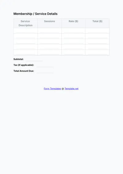 Free Fitness Center Invoice Form Template to Edit Online