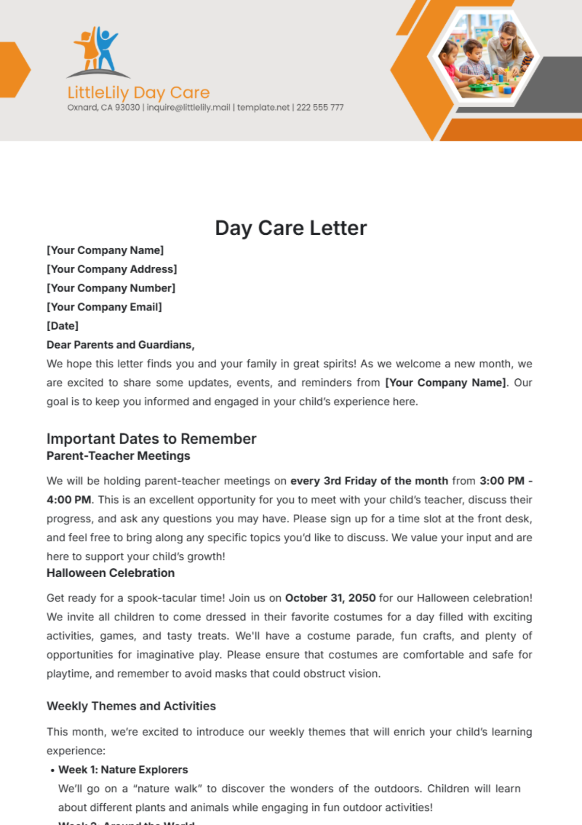 Day Care Letter Template