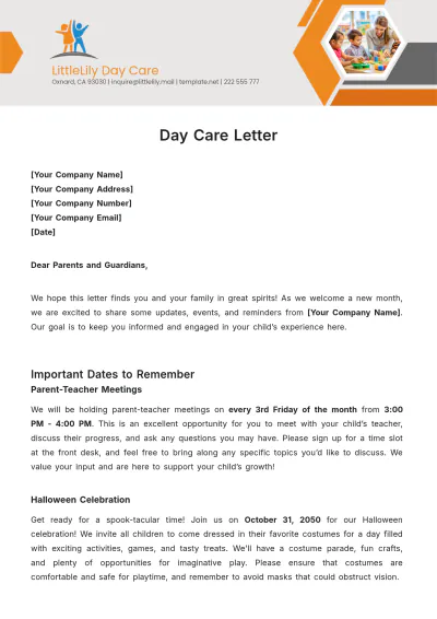 Free Day Care Letter Template to Edit Online