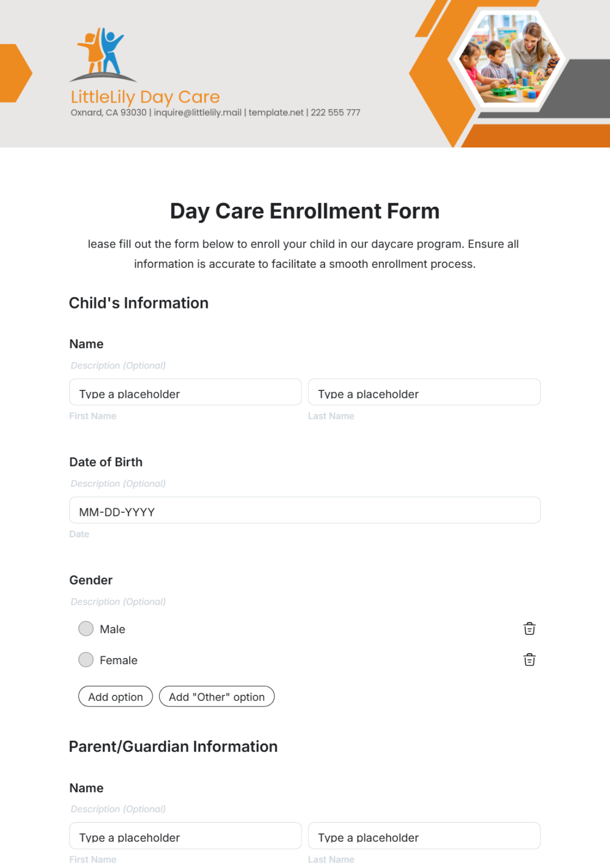 Day Care Enrollment Form Template - Edit Online & Download