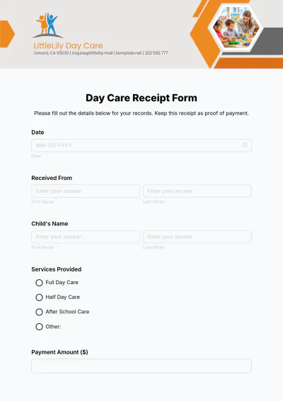 Free Day Care Receipt Form Template to Edit Online