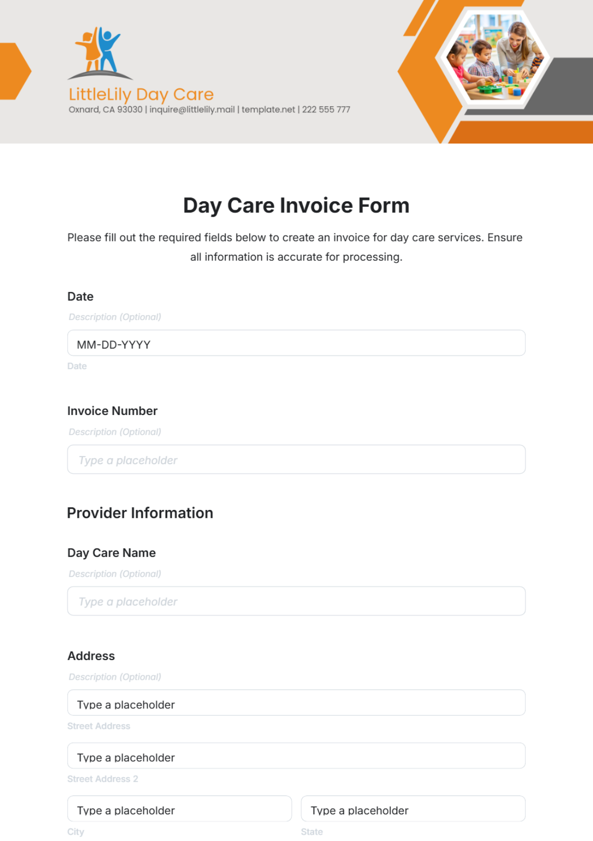 Day Care Invoice Form Template - Edit Online & Download