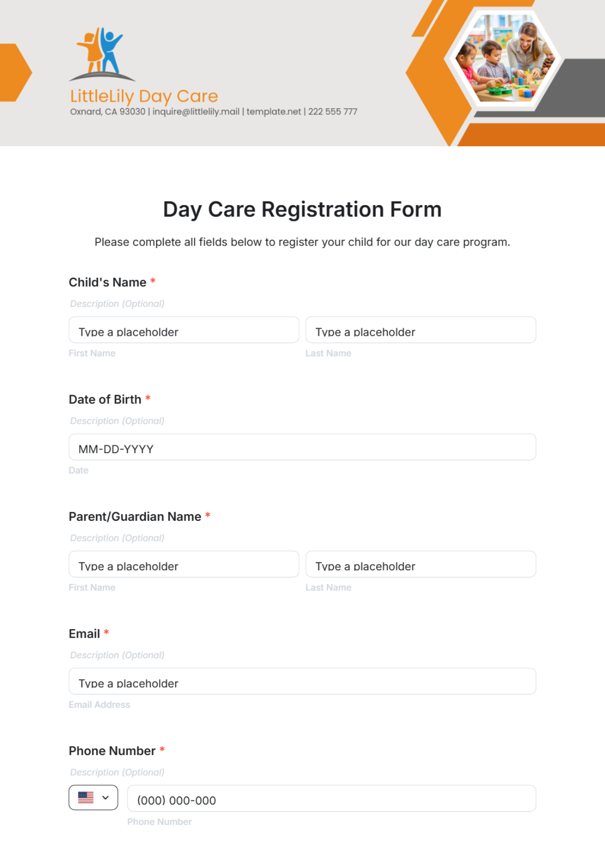 Day Care Registration Form Template - Edit Online & Download