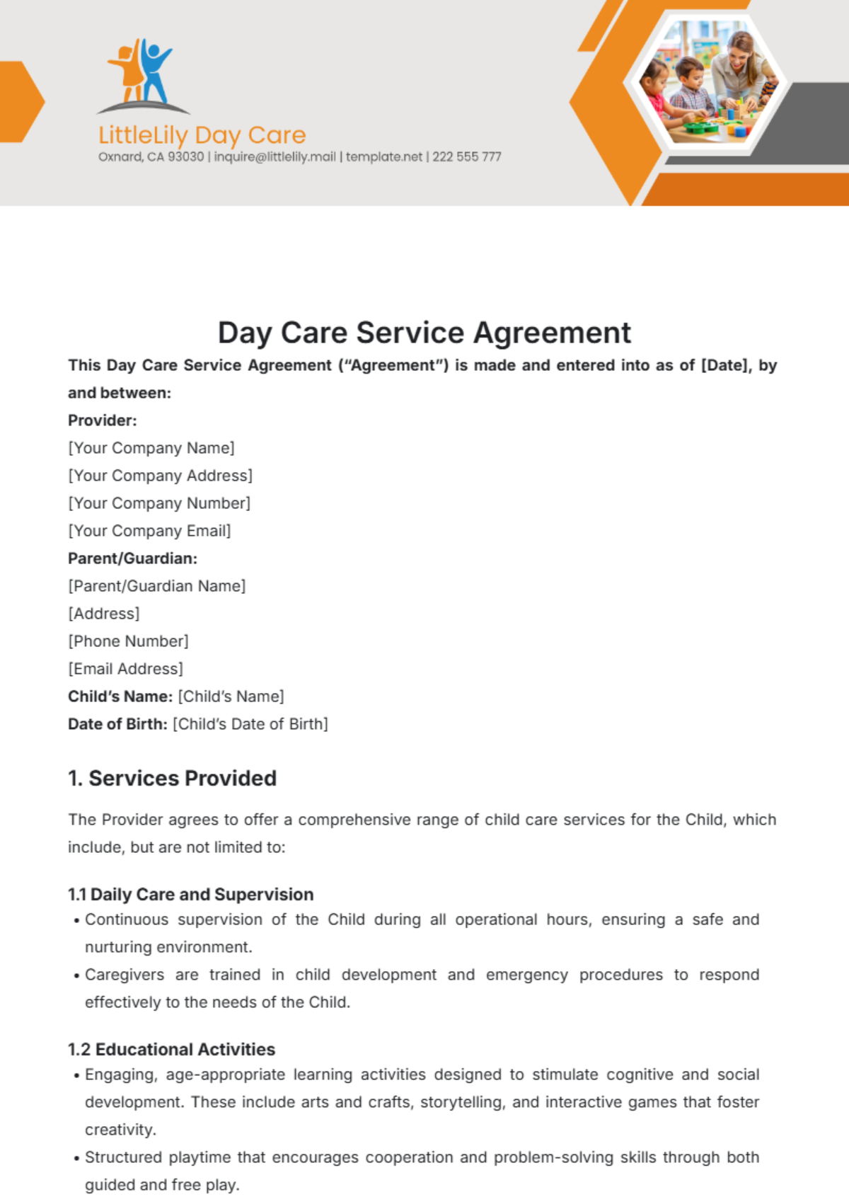 Day Care Service Agreement Template