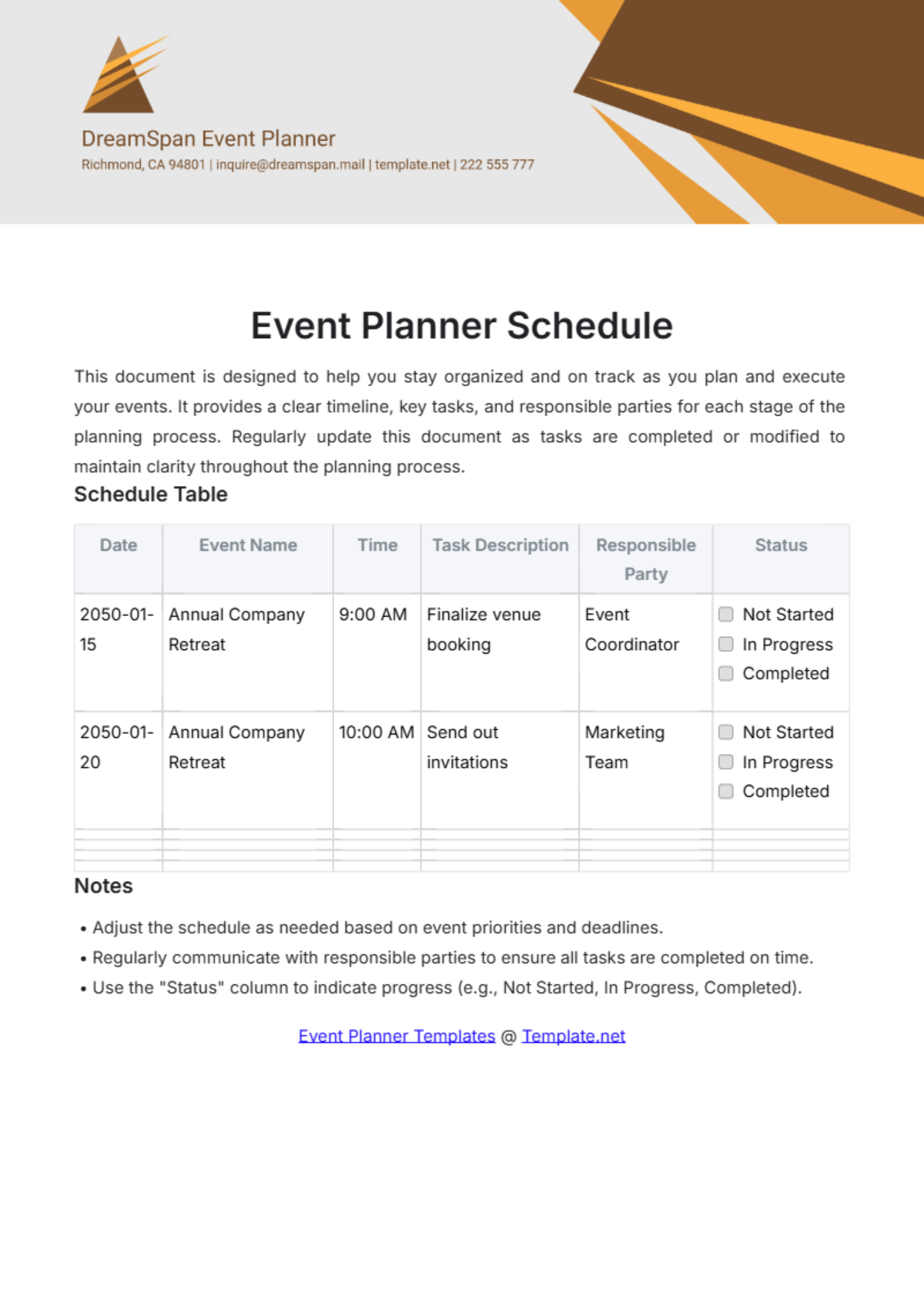 Event Planner Schedule Template