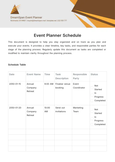 Free Event Planner Schedule Template to Edit Online