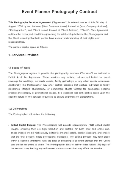 Free Event Planner Photography Contract Template to Edit Online