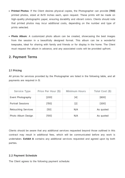 Free Event Planner Photography Contract Template to Edit Online