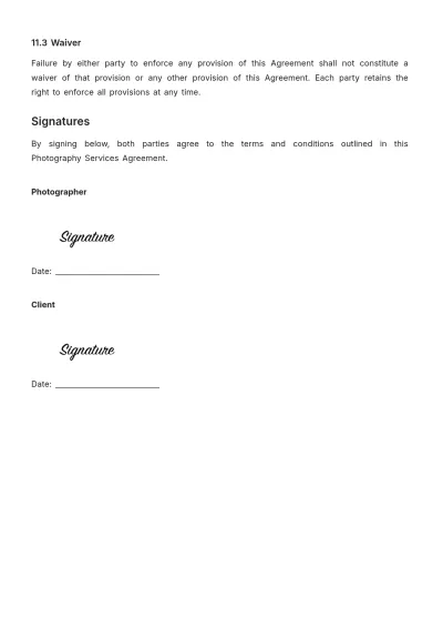 Free Event Planner Photography Contract Template to Edit Online