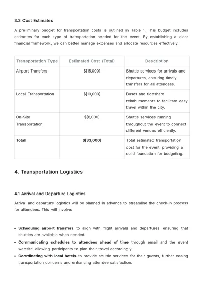 Free Event Planner Transportation Plan Template to Edit Online