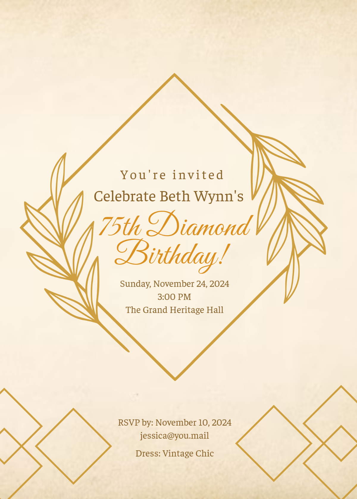 Vintage Diamond Birthday Invitation Template - Edit Online & Download