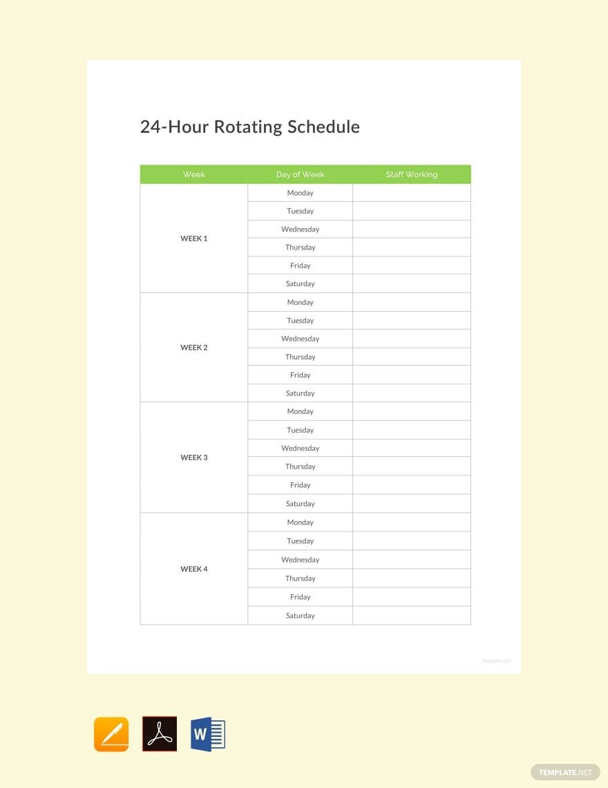 24 Hour Rotating Schedule Template