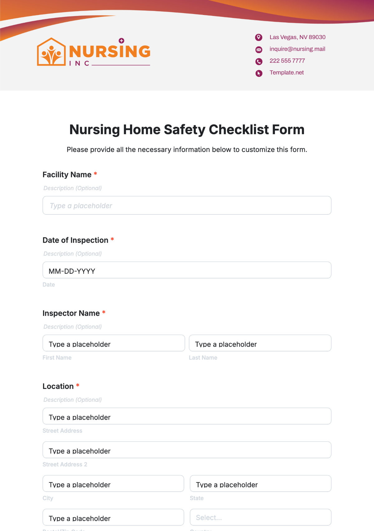 Nursing Home Safety Checklist Form Template - Edit Online & Download