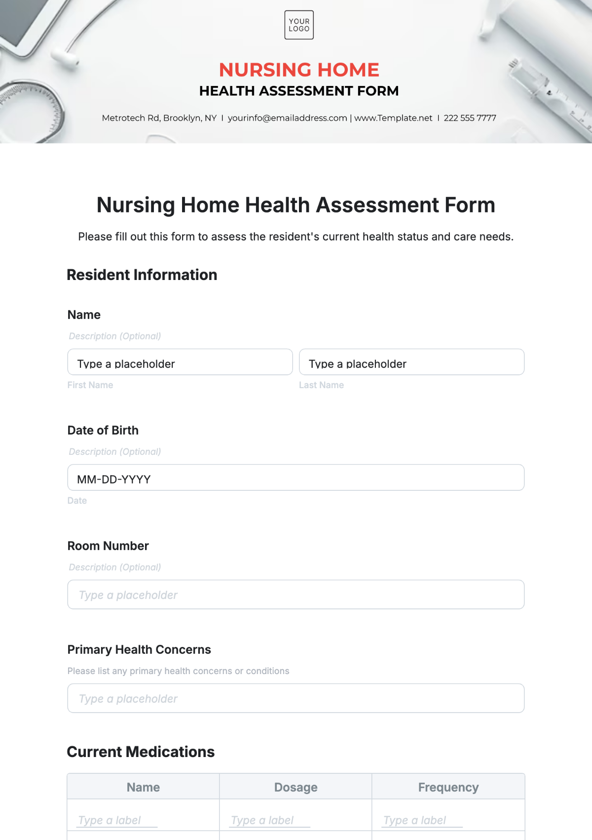 Nursing Home Health Assessment Form Template - Edit Online & Download