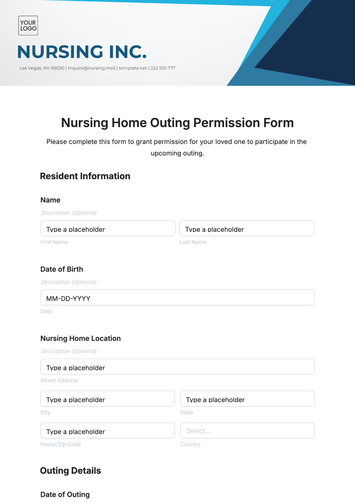 Nursing Home Outing Permission Form Template - Edit Online & Download