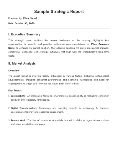 Free Sample Strategic Report Template to Edit Online