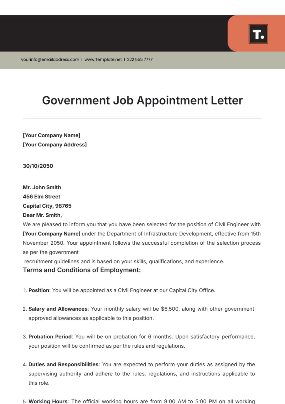 Government Job Appointment Letter Template - Edit Online & Download