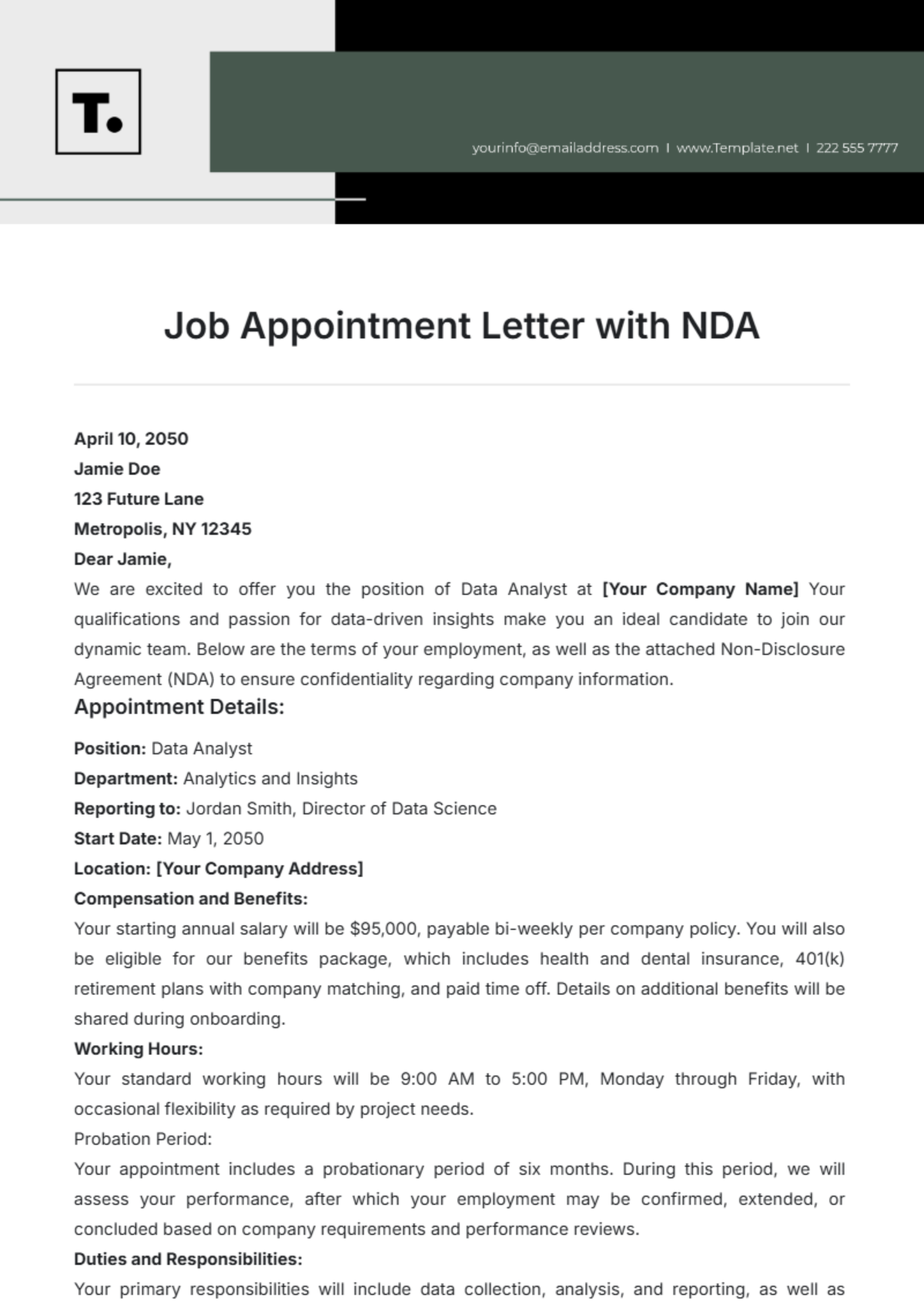 Job Appointment Letter with NDA Template - Edit Online & Download