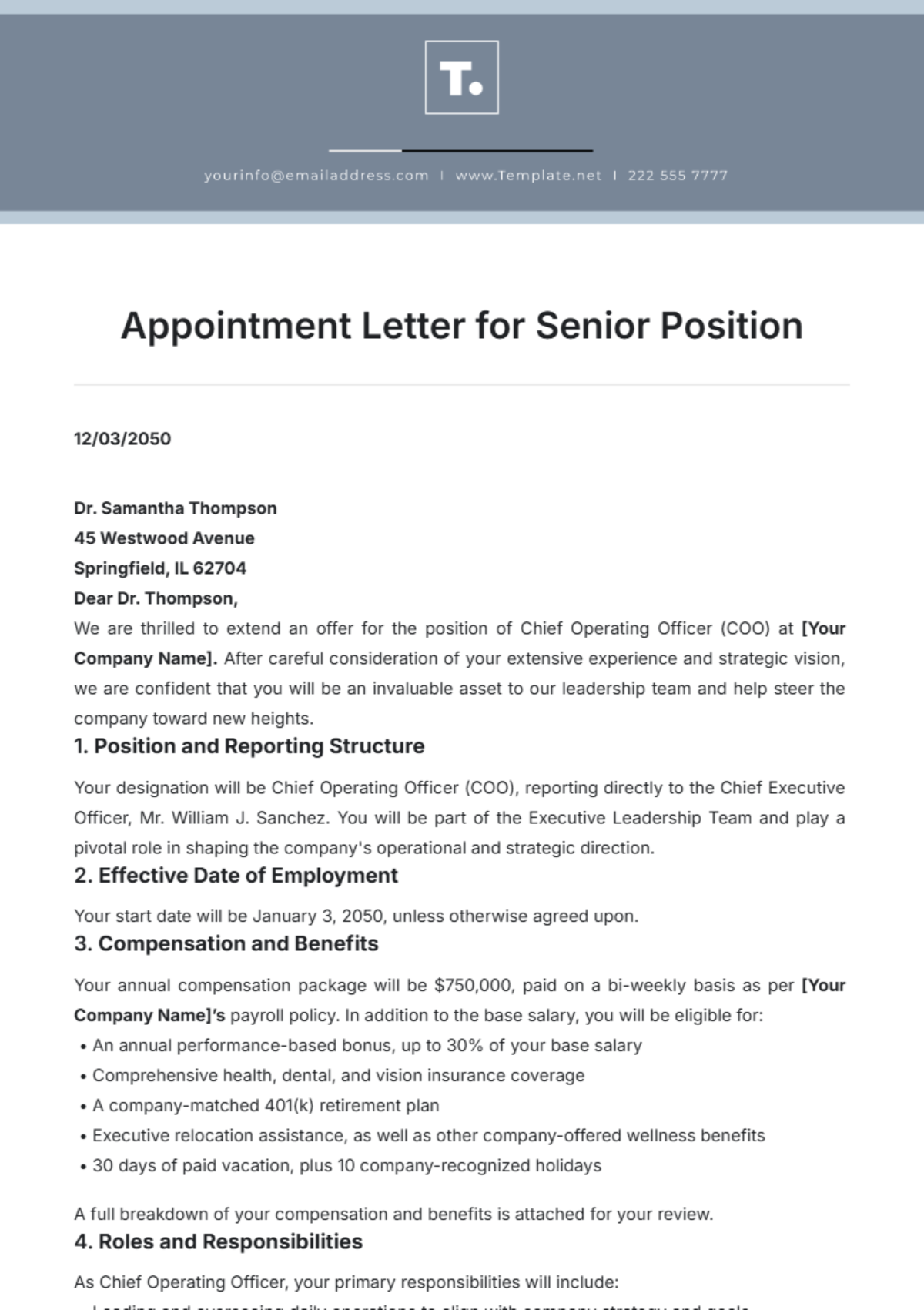 Appointment Letter for Senior Position Template - Edit Online & Download