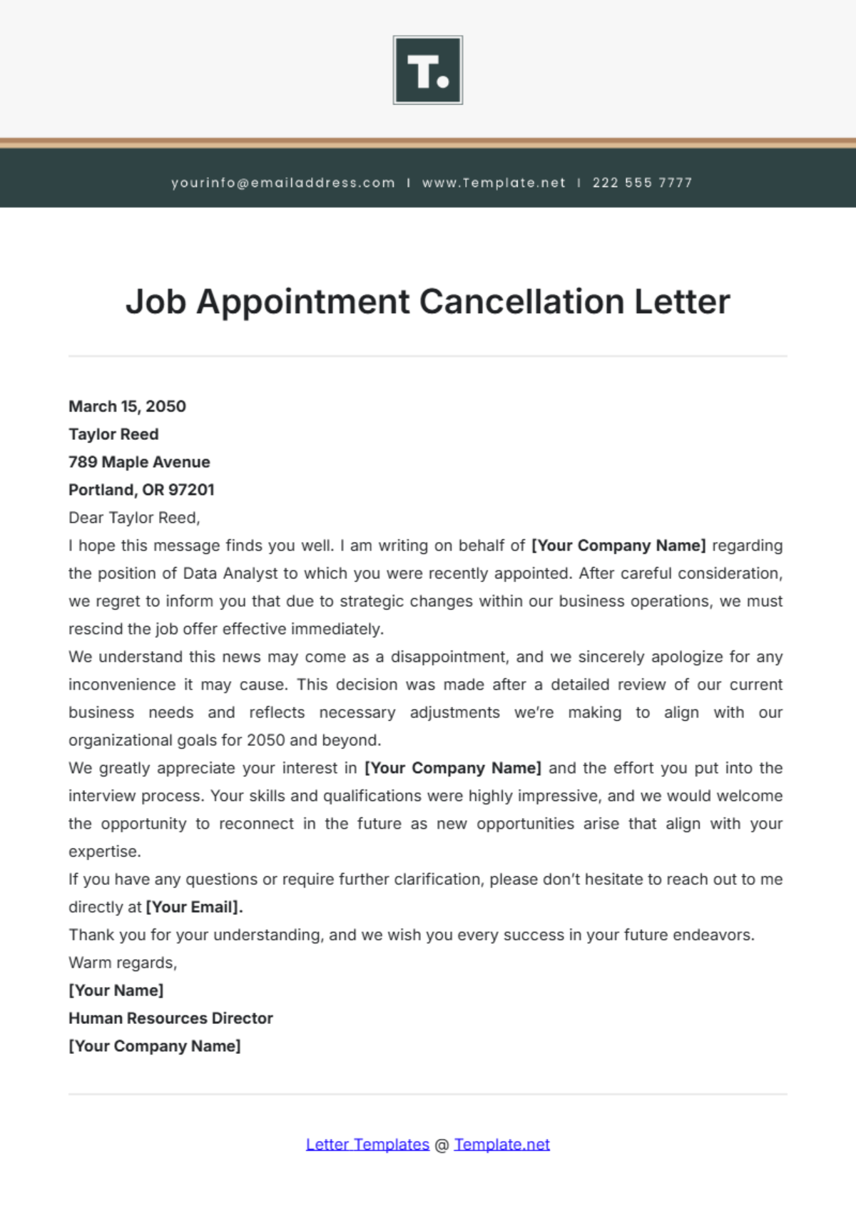 Job Appointment Cancellation Letter Template - Edit Online & Download