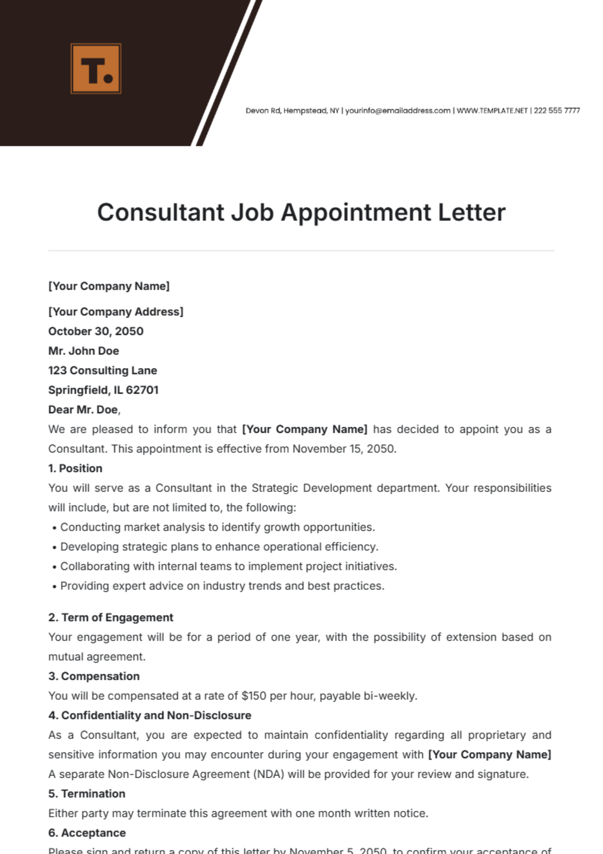 Consultant Job Appointment Letter Template - Edit Online & Download