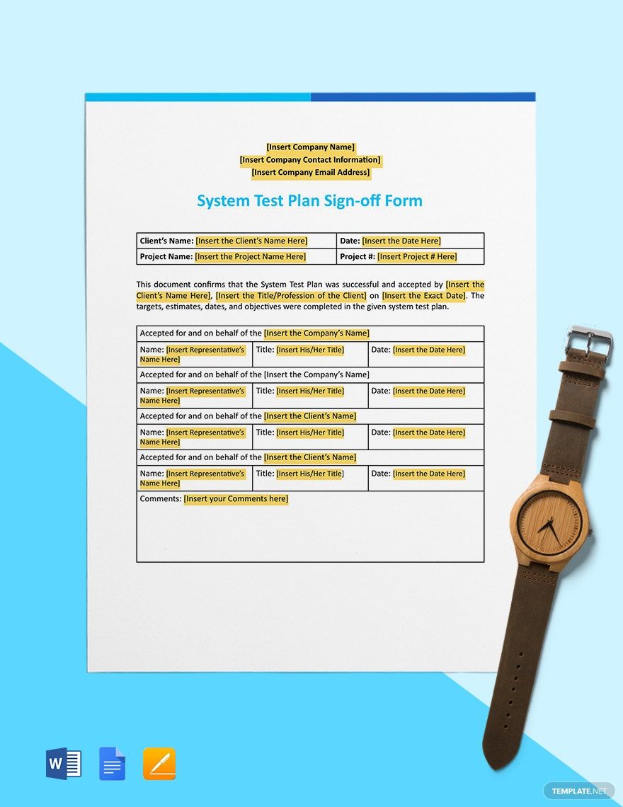System Test Plan Sign-off Form Template