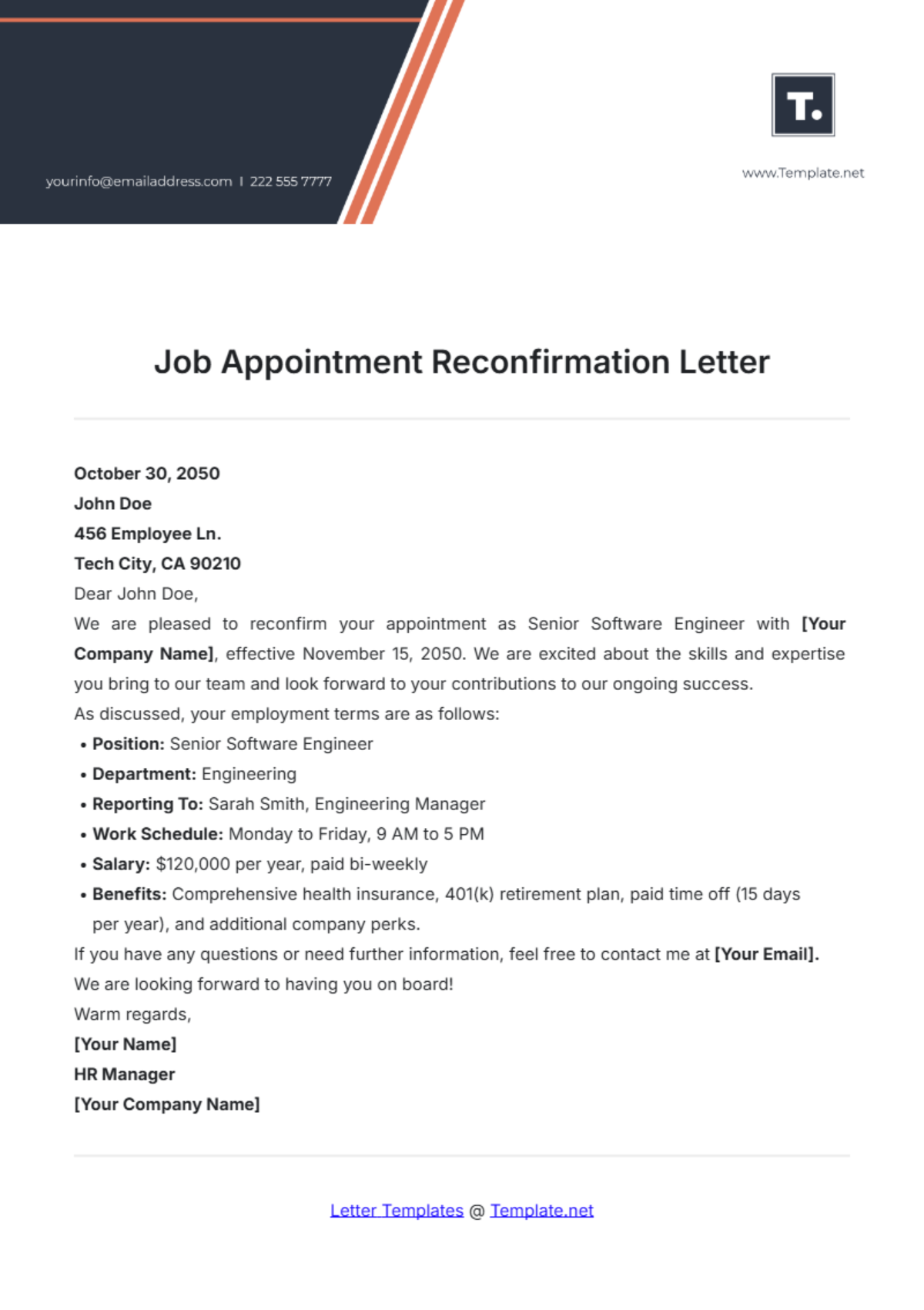 Job Appointment Reconfirmation Letter Template - Edit Online & Download