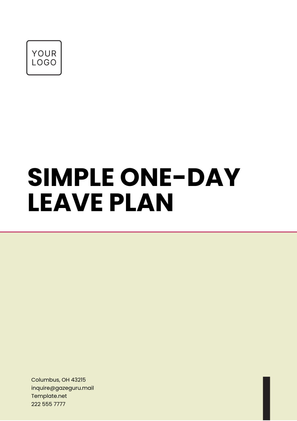 Simple One Day Leave Plan Template - Edit Online & Download