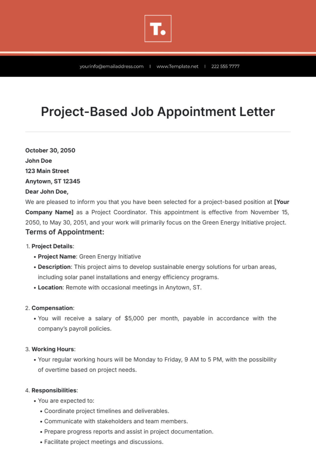 Project-Based Job Appointment Letter Template - Edit Online & Download