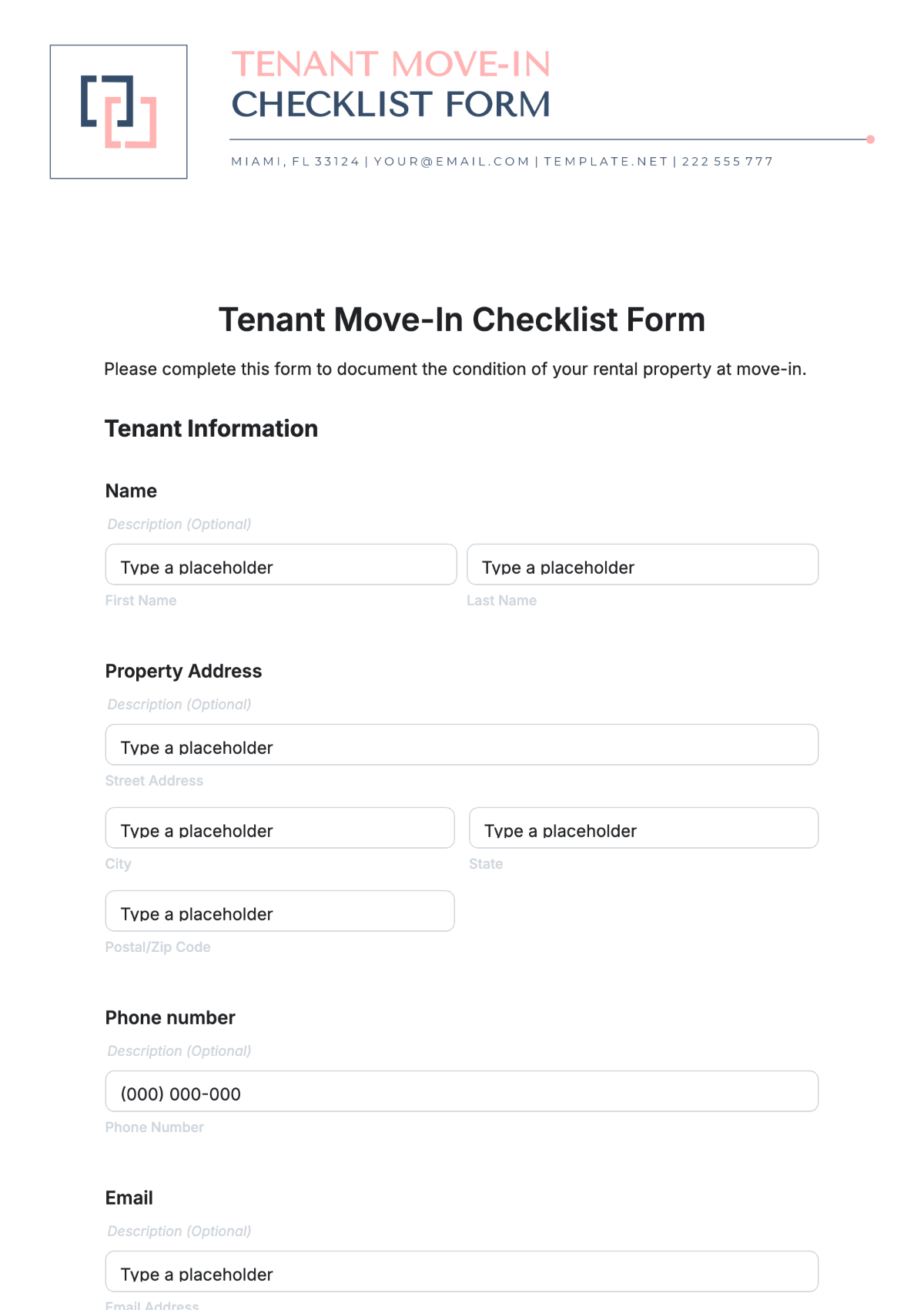 Tenant Move-In Checklist Form Template - Edit Online & Download