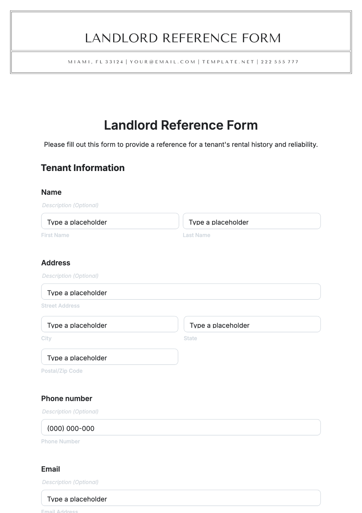 Landlord Reference Form Template - Edit Online & Download