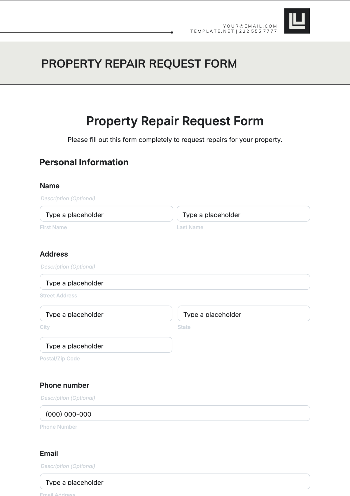 Free Property Repair Request Form Template - Edit Online & Download ...